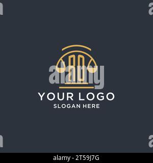 RO Initial mit Skala der Gerechtigkeit Logo Design Vorlage, Luxus Recht und Anwaltslogo Design Ideen, Vektorgrafik Stock Vektor