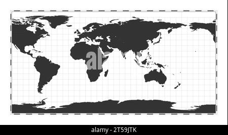 Vektor-Weltkarte. Äquirechteckige Projektion (Platte carree). Einfache geografische Weltkarte mit Breiten- und Längengraden. Zentriert auf 60 Grad W longi Stock Vektor