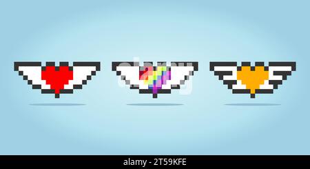 8-Bit-Pixelliebe. Herzsymbol mit Flügel in Vektorillustration für Spielsymbol. Stock Vektor