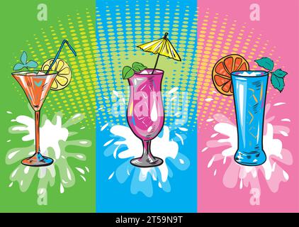 Vektor-Set mit bunten Skizzen Cocktails und Getränken. Stock Vektor