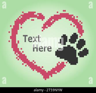 8-Bit-Pixel-Logo Love My PET, in Vektor-Illustration für das Spielsymbol. Stock Vektor