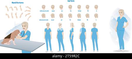 Ein Krankenpflegemodell. Schwesternblatt, Handgesten, Lippensynchronisierung Stock Vektor