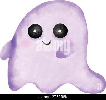 Lila Halloween: Skurrile Aquarellstil niedlicher Geist, der in der Luft schwimmt Stock Vektor