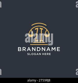 ZI Initial mit Skala der Gerechtigkeit Logo Design Vorlage, Luxus Recht und Anwalt Logo Design Ideen, Vektorgrafik Stock Vektor