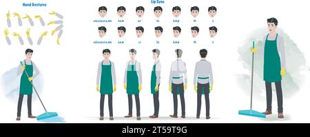 Ein saubereres, sauberes Servicemodell, Erstellungsset. Rezeptionist, Handgesten, Lippensynchronisation Stock Vektor