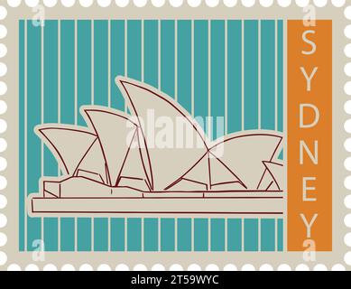 Poststempel mit dem berühmten Wahrzeichen von SYDNEY, AUSTRALIEN Stock Vektor