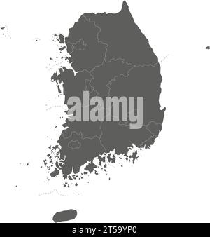 Leere Vektorkarte von Südkorea mit Provinzen, Metropolen und Verwaltungsbereichen. Bearbeitbare und klar beschriftete Ebenen. Stock Vektor