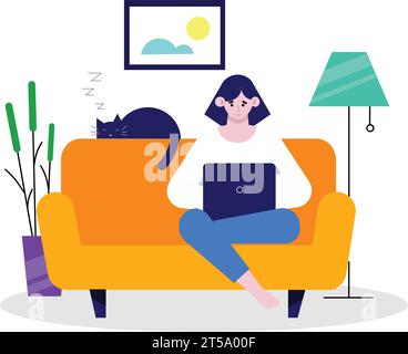 Frau auf ihrem Laptop arbeiten Stock Vektor