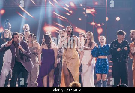 Stockholm, Schweden. November 2023. Stockholm, NEP Studios, Schweden, 11 3 2023, Idol Fridays Final 5. Quelle: Daniel Bengtsson/Alamy Live News Stockfoto