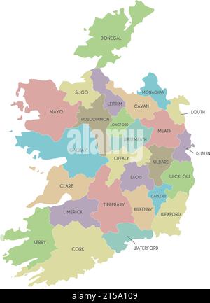Vektorkarte von Irland mit Grafschaften und Verwaltungsabteilungen. Bearbeitbare und klar beschriftete Ebenen. Stock Vektor