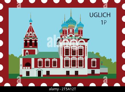 Freimarke mit KIRCHE St. DMITRY AUF DEM BLUTZEICHEN von UGLICH, RUSSISCHE FÖDERATION Stock Vektor