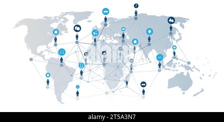 Global Networks, Worldwide Business, IT Connections – Social Media Concept Design with global Connected People, Geometrisches polygonales MES Stock Vektor