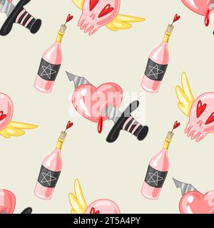Gruselige Valentinstag nahtlose Muster, Spooky Valentine, Pastel Goth digitale Aufkleber, Alternative Valentinstag Vektor EPS10 Stock Vektor