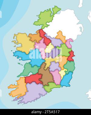 Vektor illustrierte leere Karte von Irland mit Grafschaften und Verwaltungsabteilungen sowie Nachbarländern. Bearbeitbare und klar beschriftete Ebenen. Stock Vektor