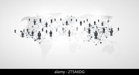 Black and White Modern Style Global Networks, Worldwide Business, IT Connections – Social Media Concept Design with global Connected People, Geometr Stock Vektor