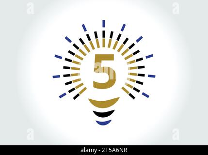 Letter 5 Elektrische Glühlampe Logo Design Vektor Vorlage. Glühlampe mit Schriftzeichen Stock Vektor