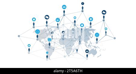 Global Networks, Worldwide Business, IT Connections – Social Media Concept Design with global Connected People, Geometrisches polygonales MES Stock Vektor