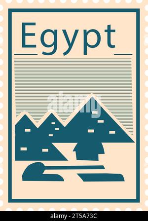 Briefmarke mit PYRAMIDENKOMPLEX VON GIZEH, berühmtes Wahrzeichen von GIZEH, ÄGYPTEN Stock Vektor