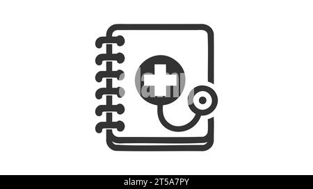 Medizinische Aufzeichnungen Buch Icon Vektor, feste Logo Illustration, Piktogramm isoliert auf weiß Stock Vektor