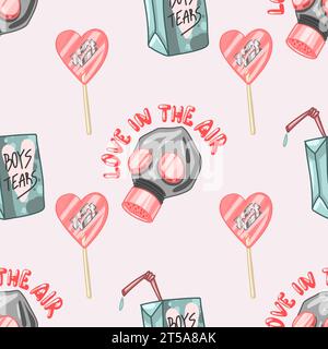 Gruselige Valentinstag nahtlose Muster, Spooky Valentine, Pastel Goth digitale Aufkleber, Alternative Valentinstag Vektor EPS10 Stock Vektor