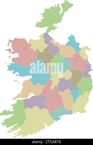 Leere Vektor-Karte von Irland mit Grafschaften und Verwaltungseinheiten. Bearbeitbare und klar beschriftete Ebenen. Stock Vektor