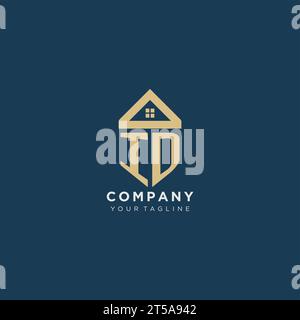Anfangsbuchstabe ID mit einfachem Haus Dach kreatives Logo Design für Immobilienfirma Vektorgrafik Stock Vektor