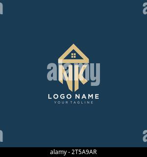 Anfangsbuchstabe NK mit einfachem Hausdach kreatives Logo Design für Immobilienfirma Vektorgrafik Stock Vektor