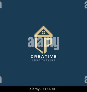 Initial Letter LP mit einfachem Haus Dach kreatives Logo Design für Immobilienunternehmen Vektorgrafik Stock Vektor