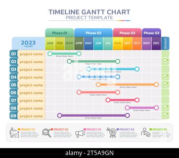 Hintergrund der Infografik-Vorlage im gantt-Diagramm der Zeitachse Stock Vektor