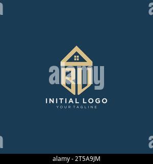 Anfangsbuchstabe BU mit einfachem Hausdach kreatives Logo-Design für Immobilienunternehmen Vektorgrafik Stock Vektor