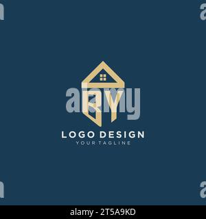 Anfangsbuchstabe VORBEI mit einfachem Haus Dach kreatives Logo Design für Immobilienfirma Vektorgrafik Stock Vektor