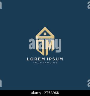 Anfangsbuchstabe OM mit einfachem Haus Dach kreatives Logo Design für Immobilienfirma Vektorgrafik Stock Vektor
