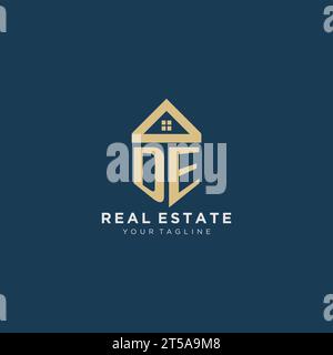 Anfangsbuchstabe DE mit einfachem Haus Dach kreatives Logo Design für Immobilienfirma Vektorgrafik Stock Vektor