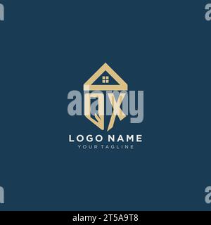Anfangsbuchstabe QX mit einfachem Hausdach kreatives Logo-Design für Immobilienunternehmen Vektorgrafik Stock Vektor