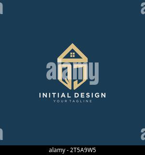 Anfangsbuchstabe QJ mit einfachem Haus Dach kreatives Logo Design für Immobilienfirma Vektorgrafik Stock Vektor