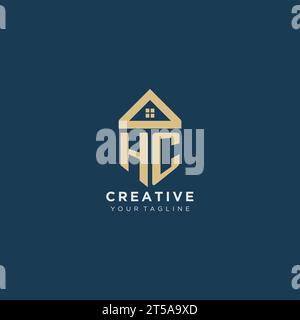 Anfangsbuchstabe HC mit einfachem Hausdach kreatives Logo-Design für Immobilienfirma Vektorgrafik Stock Vektor