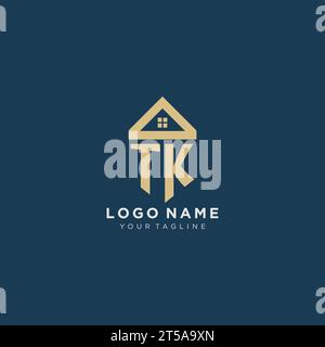 Anfangsbuchstabe TK mit einfachem Haus Dach kreatives Logo Design für Immobilienfirma Vektorgrafik Stock Vektor