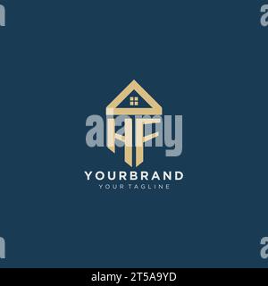 Anfangsbuchstabe HF mit einfachem Hausdach kreatives Logo-Design für Immobilienunternehmen Vektorgrafik Stock Vektor