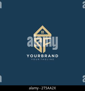 Anfangsbuchstabe SF mit einfachem Haus Dach kreatives Logo Design für Immobilienfirma Vektorgrafik Stock Vektor