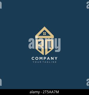 Anfangsbuchstabe BQ mit einfachem Haus Dach kreatives Logo Design für Immobilienfirma Vektorgrafik Stock Vektor