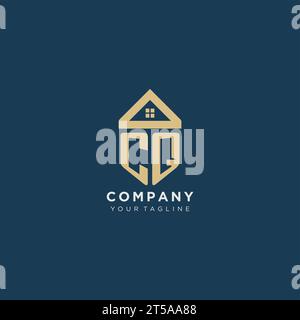 Anfangsbuchstabe CQ mit einfachem Haus Dach kreatives Logo Design für Immobilienfirma Vektorgrafik Stock Vektor