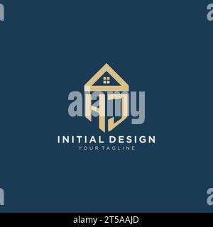Anfangsbuchstabe HJ mit einfachem Haus Dach kreatives Logo Design für Immobilienfirma Vektorgrafik Stock Vektor