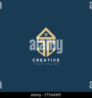 Anfangsbuchstabe JC mit einfachem Haus Dach kreatives Logo Design für Immobilienfirma Vektorgrafik Stock Vektor