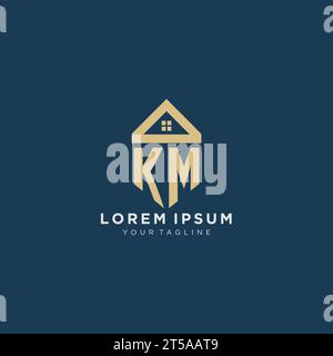Anfangsbuchstabe KM mit einfachem Haus Dach kreatives Logo Design für Immobilienfirma Vektorgrafik Stock Vektor