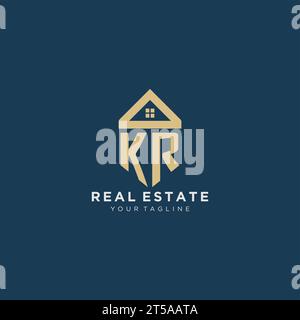 Anfangsbuchstabe KR mit einfachem Haus Dach kreatives Logo Design für Immobilienunternehmen Vektorgrafik Stock Vektor