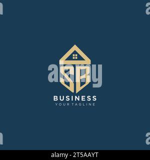 Anfangsbuchstabe SB mit einfachem Haus Dach kreatives Logo Design für Immobilienfirma Vektorgrafik Stock Vektor