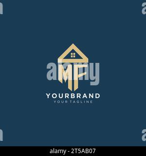 Anfangsbuchstabe MF mit einfachem Hausdach kreatives Logo-Design für Immobilienunternehmen Vektorgrafik Stock Vektor