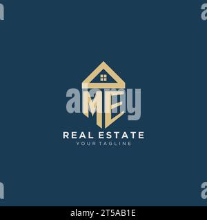 Initial Letter ME mit einfachem Haus Dach kreatives Logo Design für Immobilienfirma Vektorgrafik Stock Vektor