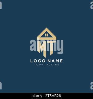 Anfangsbuchstabe MT mit einfachem Haus Dach kreatives Logo Design für Immobilienfirma Vektorgrafik Stock Vektor