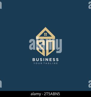 Anfangsbuchstabe SO mit einfachem Haus Dach kreatives Logo Design für Immobilienfirma Vektorgrafik Stock Vektor